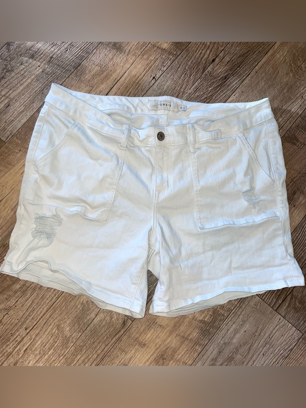torrid White Distressed Denim Pocket Shorts